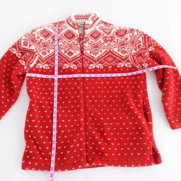 Vintage Norther Reflections Red & Cream Winter Design Fleece Zip Up Sweater Med - Picture 4 of 13